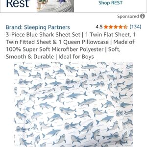 Blue Shark Microfiber Sheet Set. 2 Complete Twin Sets